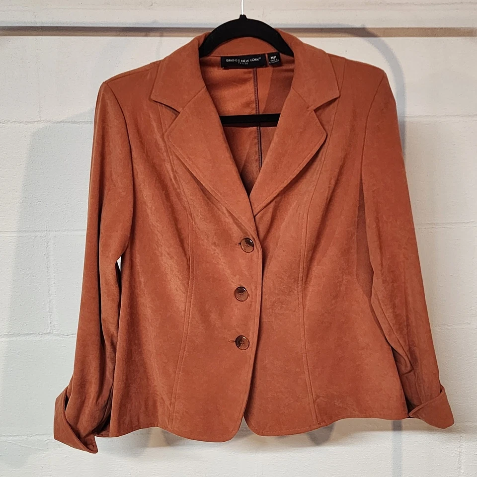 Blazer Chaqueta Oficina Años 90 Vintage Briggs New York Petite Med Naranja Gamuza Otoño Foto 1 de 4