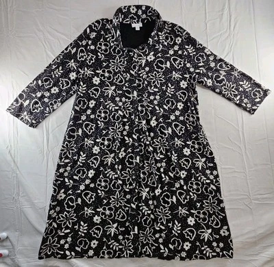 J. Jill Dress Women's Large Black White Floral Button Pima Pockets 3/4 Sleeve L - Image 1 of 4