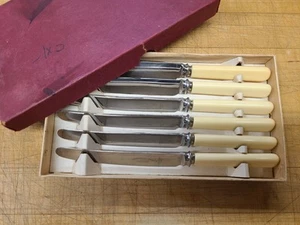 Set of 6 Butter Knives with Celluloid Handles In Original Box - Picture 1 of 2