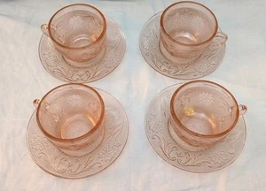 Tiara Sandwich Indiana Glass Peach 8pc Coffee/ Tea Cups With Saucers VTG New - Picture 1 of 10