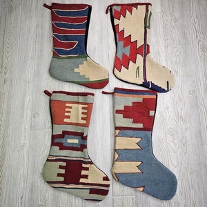 Set Of 4 Large Kilim Christmas Stockings Native American Aztec Four Lot - Picture 1 of 13