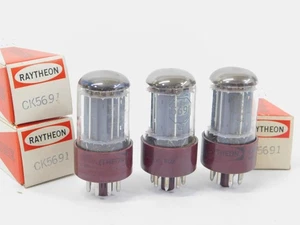 RCA Raytheon 5691 Vintage NOS Red Base Black Plate Tube Matched Trio (excellent) - Picture 1 of 7