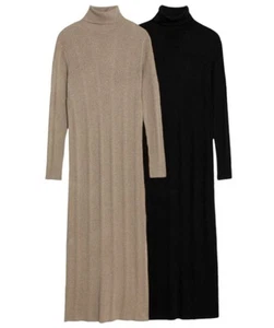 RIBBED MIDI DRESS Roll Neck Ladies Knitted Dress Slits Party Warm Winter 569 - Picture 1 of 7