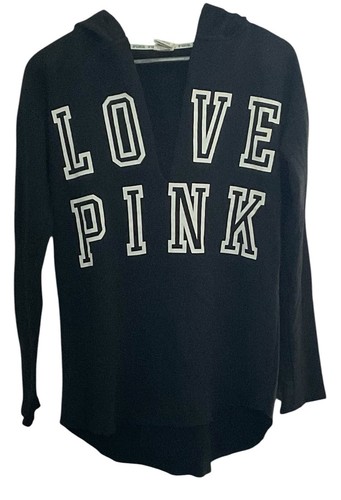 UNDERCOVER Felpa con cappuccio Victorias Secret Love rosa nera taglia S usata