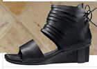 Trippen Lace Sandal Black Leather Wedge Shoes Size 38 Us 8