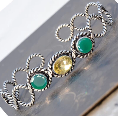Brazalete de plata de ley 925 con piedras preciosas de topacio verde y ónix y citrino para regalo de cumpleaños Foto 1 de 4