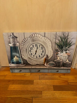 picture framed seashell anolog clock with sea items and led flickering effect  - Image 1 of 4