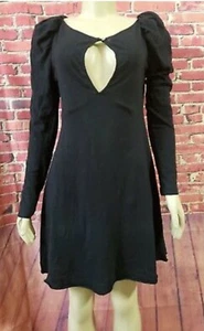 Free People Women's Small Black Tunic Dress Keyhole Long Sleeve Wednesday Addams - Bild 1 von 5