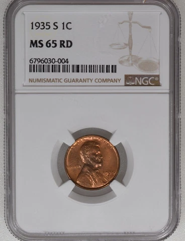 1935 S Lincoln Wheat Cent MS 65 RD NGC Cover
