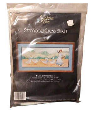 Cuadro vintage 1986 Golden Bee estampado punto de cruz chica ganso 24"x10" sin mate Foto 1 de 4
