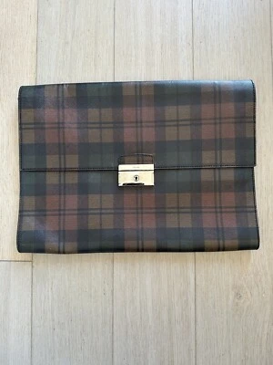 Prada Plaid Leather Portfolio Briefcase Clutch - Image 1 of 4