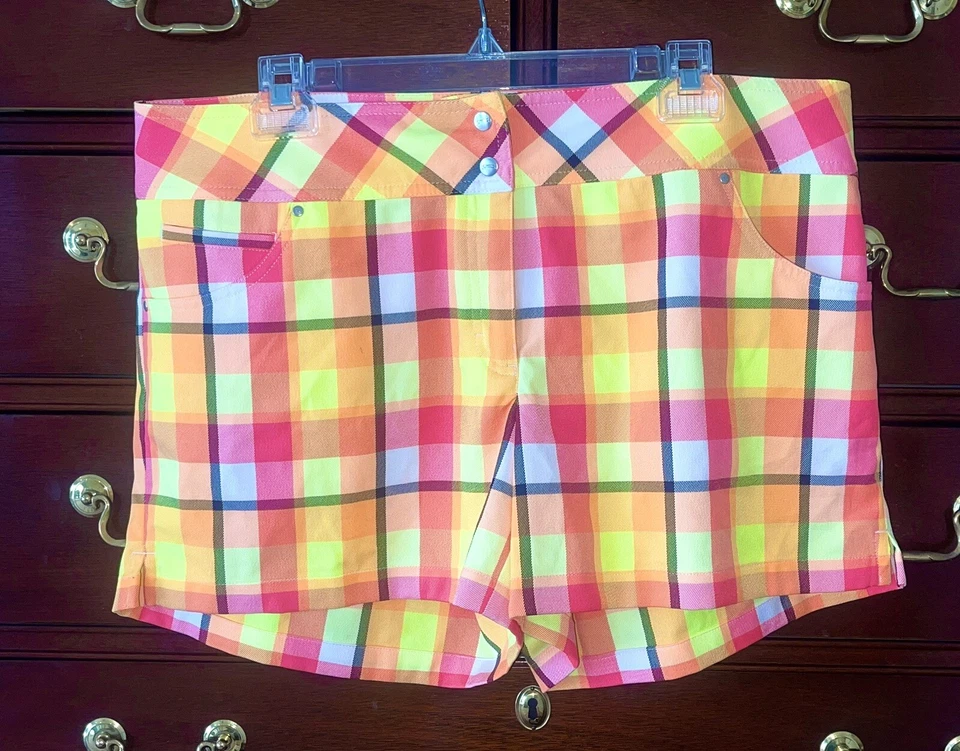 Pantalones cortos de vestir de golf Slazenger a cuadros multicolores para mujer talla 14 Foto 1 de 4