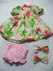 Hibicus flowers dress, panties, hair bows--made to fit 18" dolls