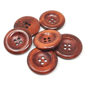 Round Red Brown 35mm Wooden Sewing Buttons Scrapbooking (4 Holes) Pack Of 6 - Picture 1 of 1