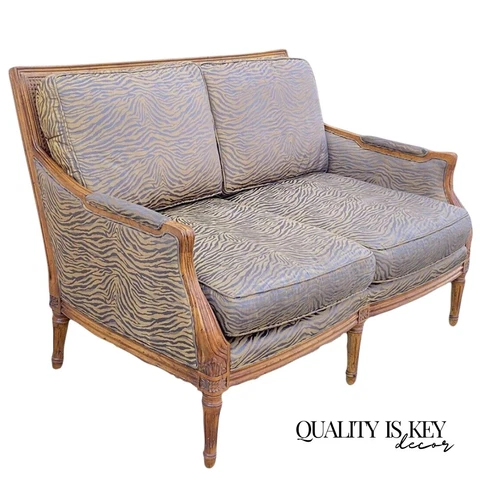 Century Furniture French Louis XVI Style Cane Back Tiger Stripe Settee Loveseat Cover