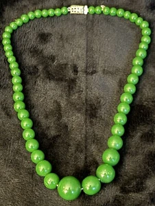 Antique ART DECO Jade Green PEKING GLASS Graduated Rounds Necklace 13” - Picture 1 of 13