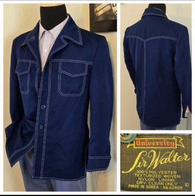 Blazer chaqueta occidental discoteca azul 40R vintage de los años 70 University Sir Walter para hombre Foto 1 de 4