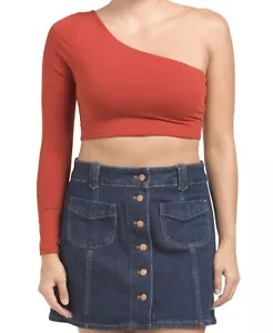 NWT Susana Monaco Women’s Made In USA One Shoulder Long Sleeve Crop Top Size S - Picture 1 of 5