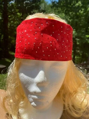 Diadema de motociclista hecha a mano roja y negra con diamantes de imitación Hotfix Foto 1 de 4