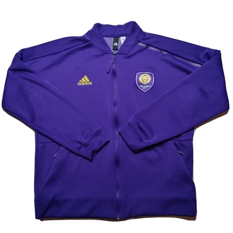 ADIDAS Men Large MLS Orlando City Purple Full Zip Warm Up Track Jacket Cover