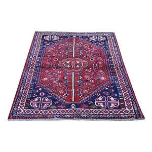 3'5"x5'4" New Farsian Sheeraz Geometric Design Pure Wool Hand Knotted Rug R59888 - Picture 1 of 6