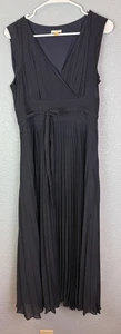 Leifsdottir Kleid Damen 8 dunkelblau Plissee Midi ärmellos Gürtel Seidenkombi - Bild 1 von 14