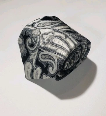 ETRO Tie 60" Paisley Black White 100% Silk Made In Italy - Image 1 of 4