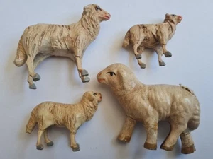 Schafe Masse Figuren Erzgebirge Krippenfiguren 4 Stück Handarbeit antik Krippe - Bild 1 von 15