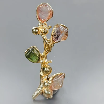 Broche de turmalina natural hecho a mano de plata de ley 925/NB29930 Foto 1 de 4