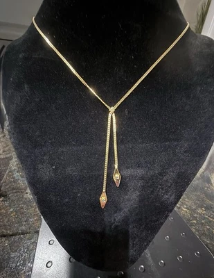 "Collar Lariat colgante con diamantes de imitación cadena serpiente tono dorado brillante Avon 18""" Foto 1 de 4