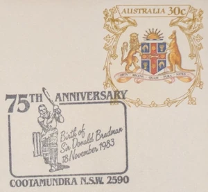 1983 75th anniversary Birth of Sir Donald Bradman Cootamundra pictorial postmark - Picture 1 of 2