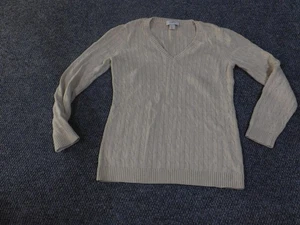 Ann Taylor LOFT Pullover Damen Medium Beige Zopfmuster V-Ausschnitt Pulli Baumwolle - Bild 1 von 15