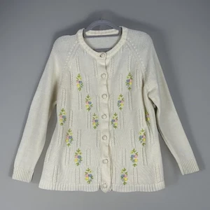 Cárdigan Suéter Grande Vintage Abuela/Cottagecore Años 60 Marfil - Imagen 1 de 6