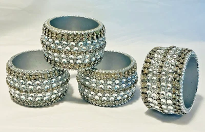 Anillos servilleteros vintage Bling 4 plata estrás ocasión especial Foto 1 de 4
