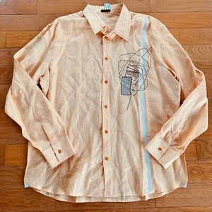 Torras Long Sleeve Button Up Dress Shirt 100% Linen Abstract Shirt Mens XXL 48 - Picture 1 of 10