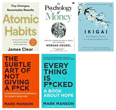 set 5 book Atomic+Psychology+everything is fcked Subtle Art+ ikigai Paperback
