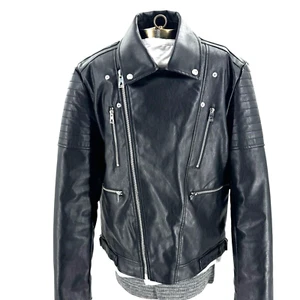 Chaqueta de moto Eleven Paris imitación cuero forro acolchado cremallera asimétrica para hombre L - Imagen 1 de 13