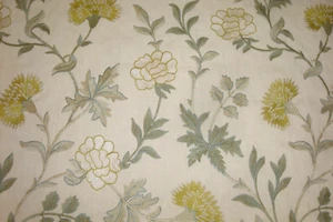 1 of 11 Yds Schumacher Fabric Sheridan Embroidered Linen Upholstery Pillows BTY - Picture 1 of 6