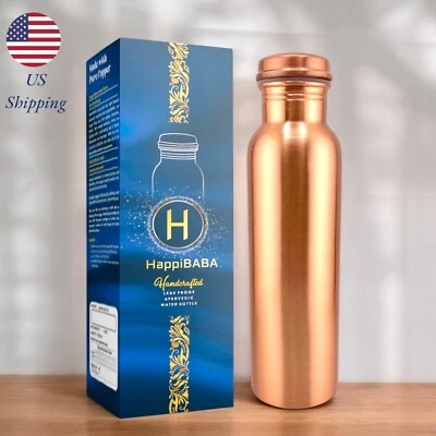 100% Pure Copper Water Bottle 32oz Leak Proof Lid. Free Extra Silicone Ring USA.