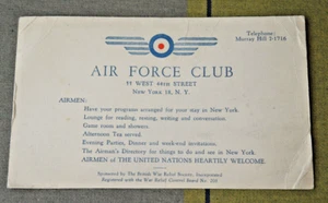 WW2 BUSINESS ADVERT CARD AIR FORCE CLUB NEW YORK #19 - Picture 1 of 2