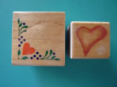 Heart and Floral Corner and Brushed Heart (2) Rubber Stamps - Image 1 of 2