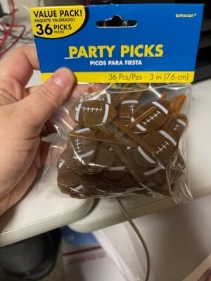 Football Molded Plastic Picks 36 Per Pack 3" Football Party Tableware Supplies - Image 1 of 2