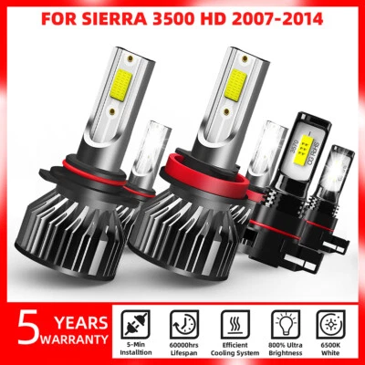 For GMC Sierra 3500 HD 07-14 LED Headlight Bulbs Kit High Low Fog Bulbs 6500K - Imagem 1 de 4