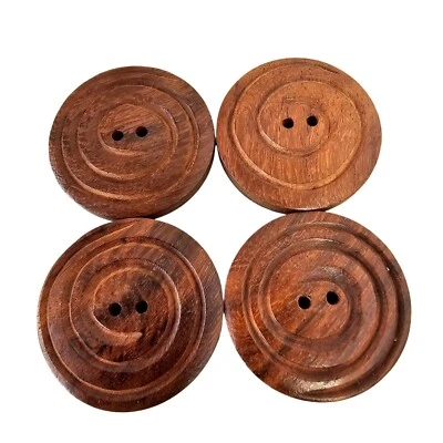 4 большие круглые деревянные кнопки 1 3/8 «Диаметр x 1/8» винтажный 90-х - Изображение 1 из 4