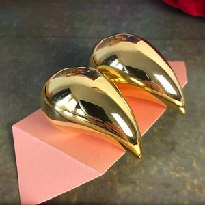 Extra große goldfarbene Tropfen Tropfen Träne Ohrstecker Statement Modernist - Bild 1 von 13