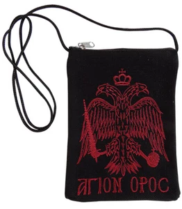 Bolsa de transporte con cremallera bizantina diseño bordado ortodoxo griego Mount Athos - Imagen 1 de 4