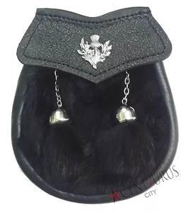 Kinder Kilt Sporran schwarz Kaninchenfell Distel/Kindersporran Leder/Baby Sporrans - Bild 1 von 3