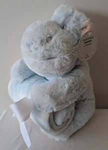 Silver One Huggable Friends Blue Hippo Plush w/30" x 40" Blanket Stuffed Animal - Picture 1 of 13