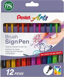 Pentel Brush Sign Pen Original Colours x 12 Pen's Assorted Calligraphy Graphics - Picture 1 of 8
