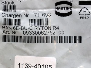 HARTING 1 Stück HAN 6E-BU-C RYTON R4 09330062752 00 Kontakteinsatz - Bild 1 von 5